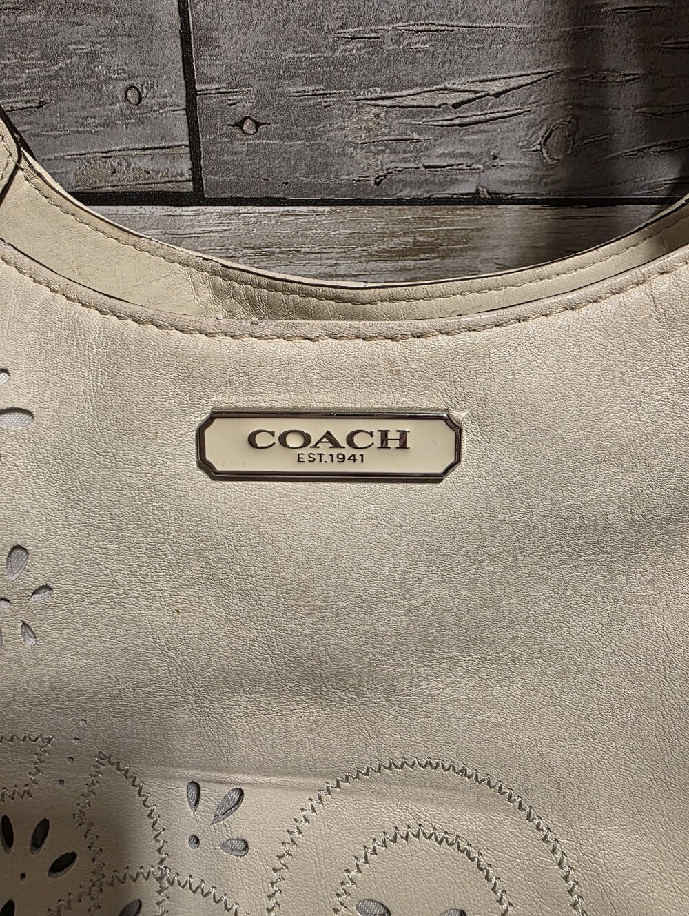 Coach White Laser-Cut Leather Shoulder Bag - Picture 2 of 13